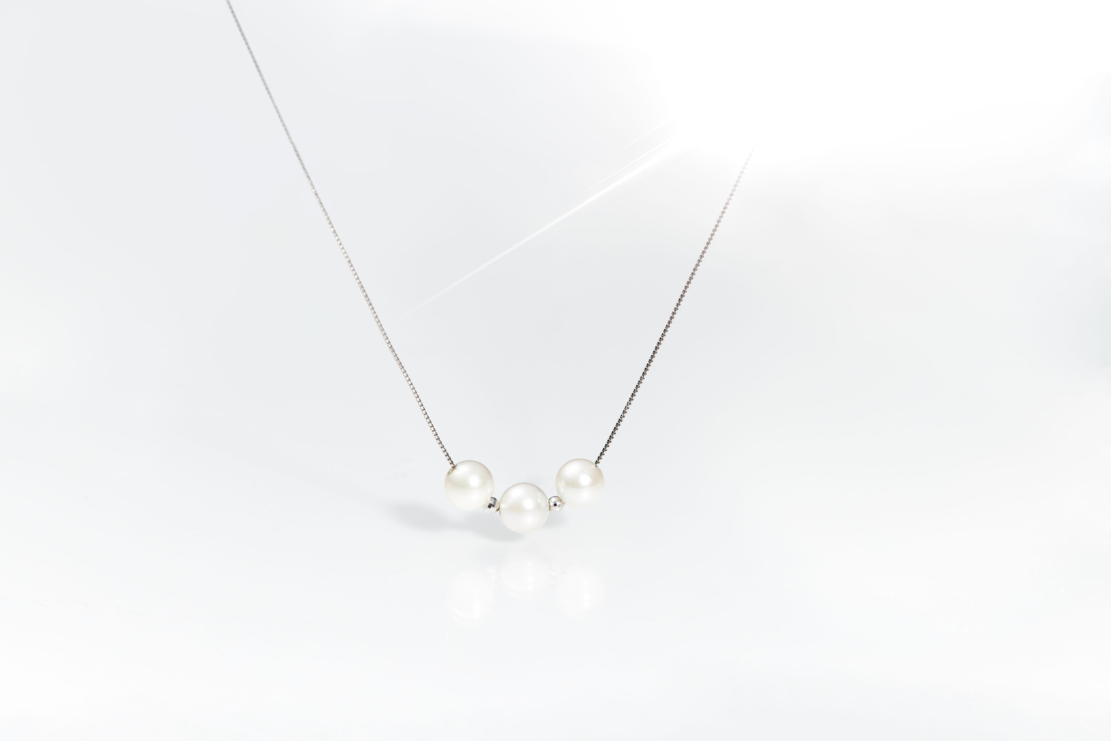 Akoya pearl 3-piece through necklace, white 