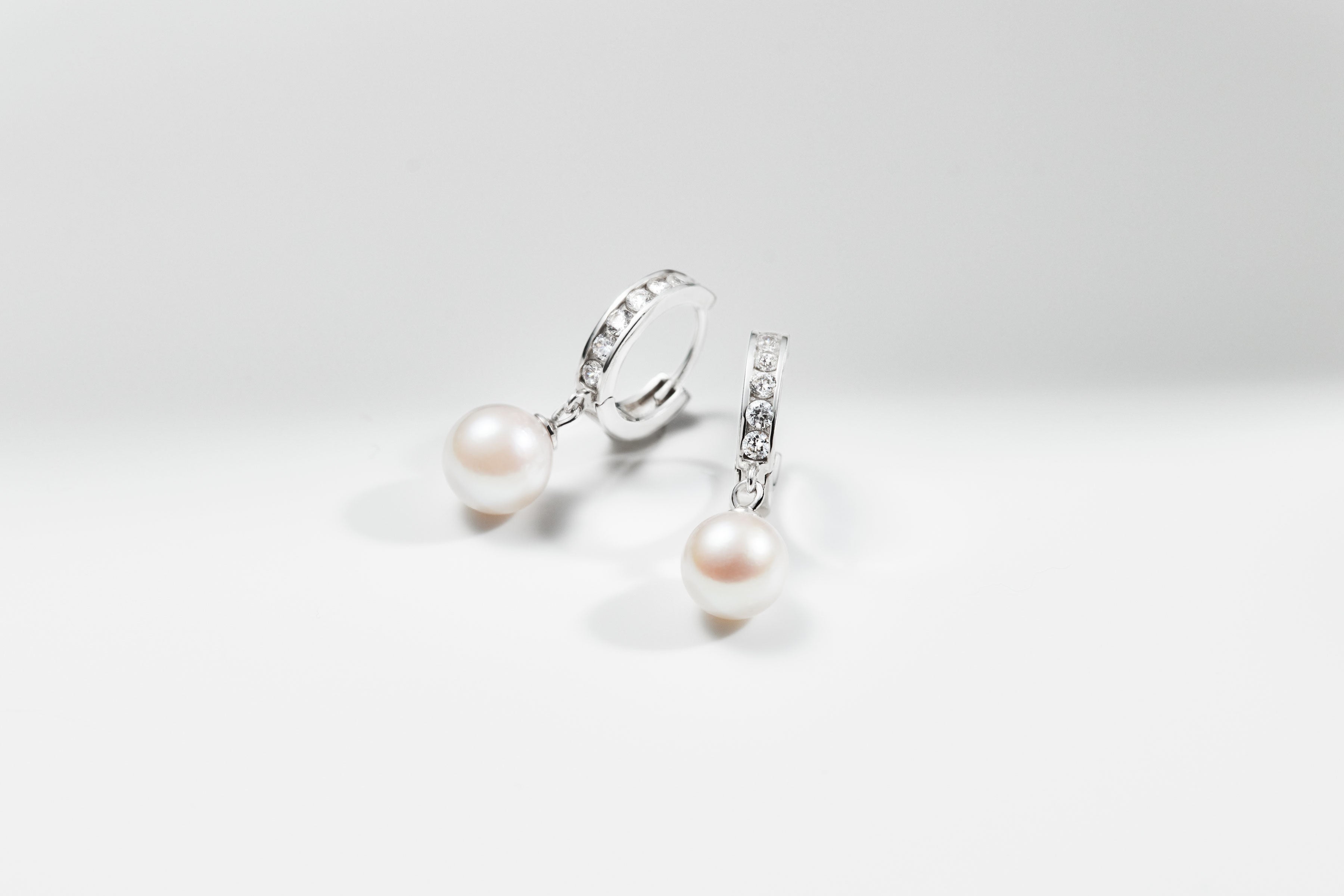 Akoya pearl hoop earrings with zirconia for women 